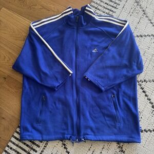 Vintage Adidas Jacket Mens XL Retro Fleece Blue 3 Striped Zip Up 90's Y2K